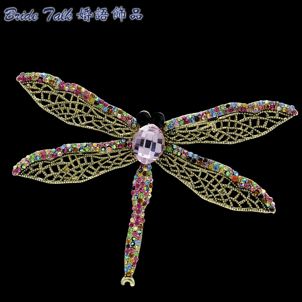Винтажный стиль насекомое стрекоза брошь булавки кристаллы Броши для женщин