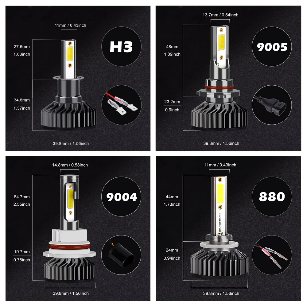 Infitary 2 шт. H7 светодиодный H1 H11 9005 9006 H4 светодиодный автомобилей головной светильник 72W фары для 8000LM Авто Фары Светильник лампы Противотуманные фары светильник s Белый 6500K 12V светодиодные лампы