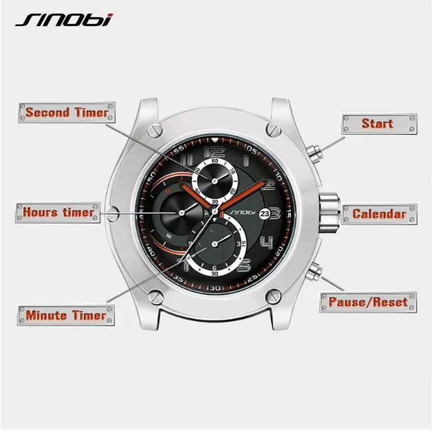 Часы SINOBI Мужские спортивные водонепроницаемые с хронографом | Наручные часы