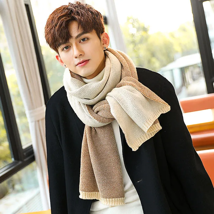 Newest 50cm*200cm Men Fashion Design Scarves Men Winter Wool Knitted Cashmere Scarf Couple's High Quality Thick Warm Long Scarf