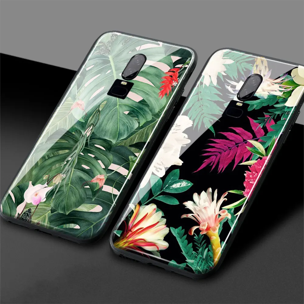 One Plus Пальмовые Листья one plus 7t цветочный узор 1 + 6T Глянцевая задняя крышка из