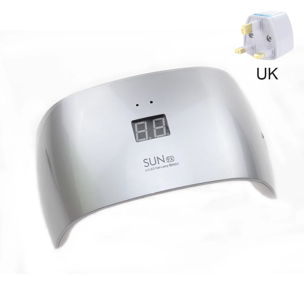Silver UK SUN 9X лампа для ногтей УФ светодиодный светильник для маникюра Max18W UF лампы профессиональная Сушилка для ногтей гель лак Lampara 9 светодиодный s - Цвет: Silver UK