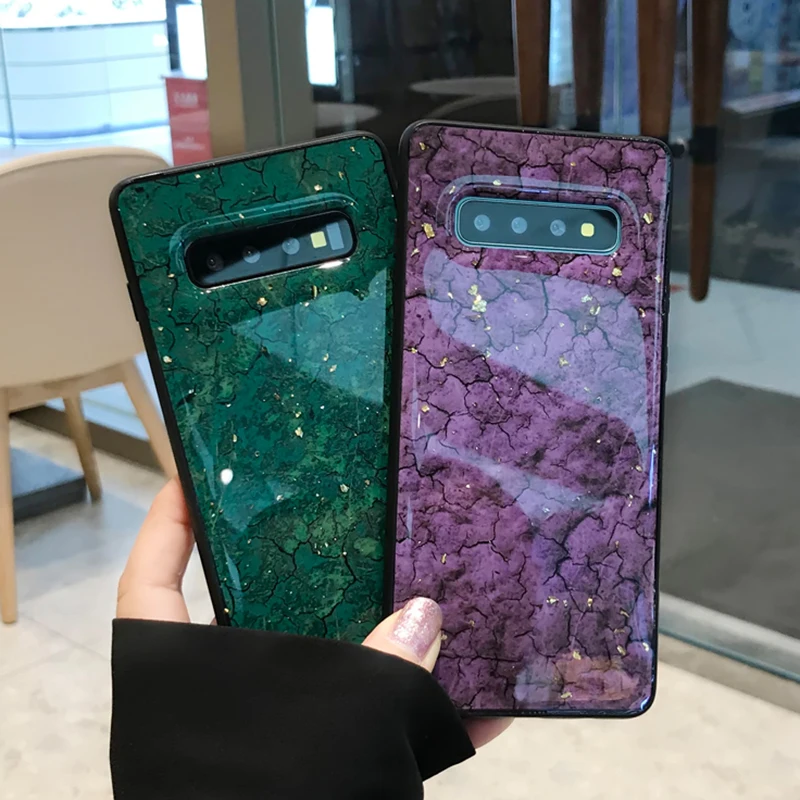 YHBBCASES модные чехлы под мрамор для Samsung Galaxy S10e S8 S9 S10 Plus Ретро блестящий золотой
