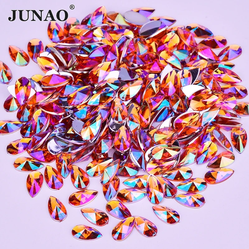 JUNAO красно оранжевые стразы с плоским основанием 8x13 мм|strass crystal|rhinestone acrylicacrylic gems |