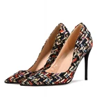 Женские туфли-лодочки с острым носком, на тонком очень высоком каблуке, из флока, большие размеры 34-46, модель H0005, 2019