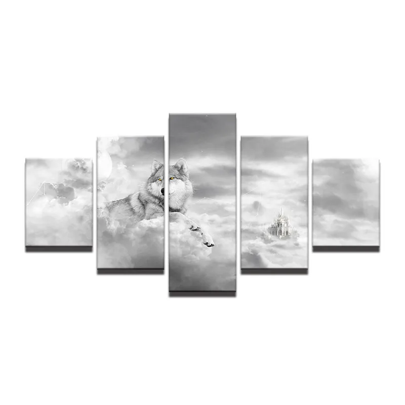 Современные рамки 5 панелей животные волк холст живопись домашний декор для