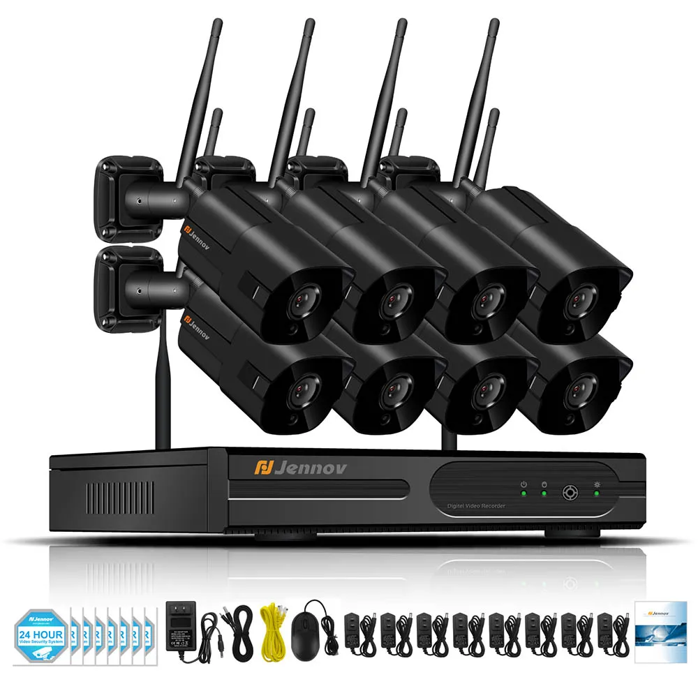8 Pieces Cameras Jennov 2MP 8CH домашней безопасности Беспроводной Камера NVR Wi-Fi видеокамера наблюдения CCTV уличная Камера 1080P P2P HD открытый IP Камера IP66 - Цвет: 8 Pieces Cameras