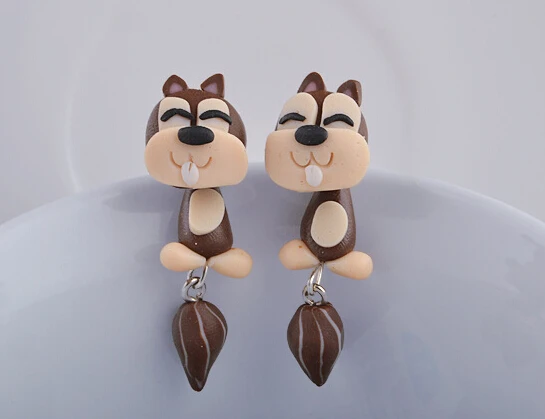 2015 мода ручной работы DIY мультфильм Полимерная глина серьги в виде белок женские