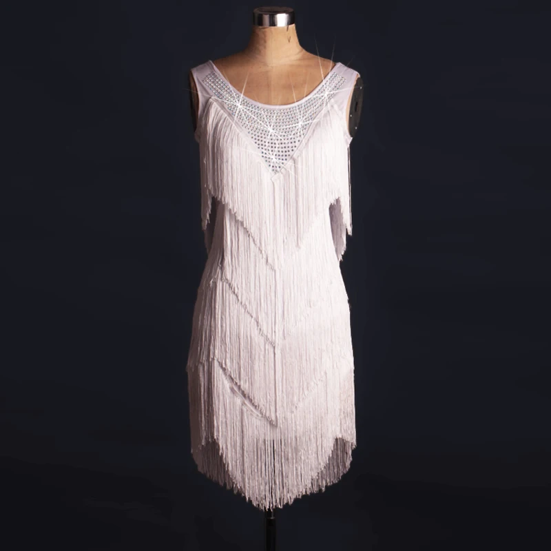 New style Latin dance costume spandex tassel stones latin dance dress for women latin dance competition dresses women tassel flared latin dress see through sheer mesh v neck long sleeves latin dance costume dancewear performance competition