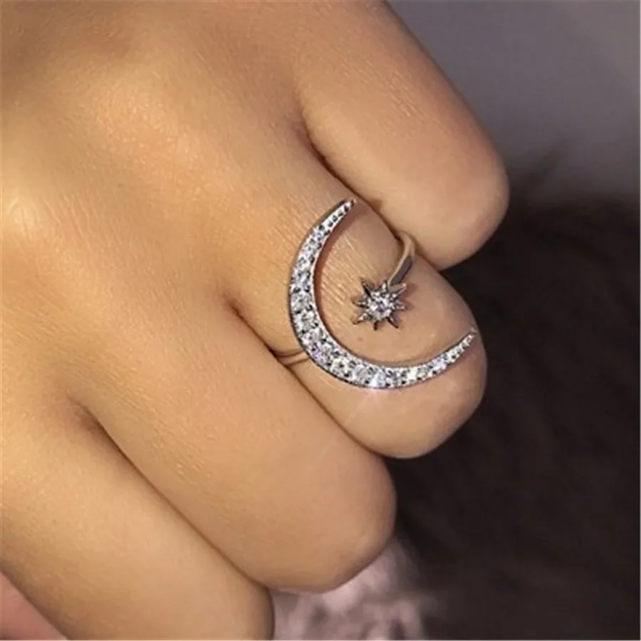 2019 Новое модное кольцо Луна &amp ЗВЕЗДА ослепительное безразмерное на палец для