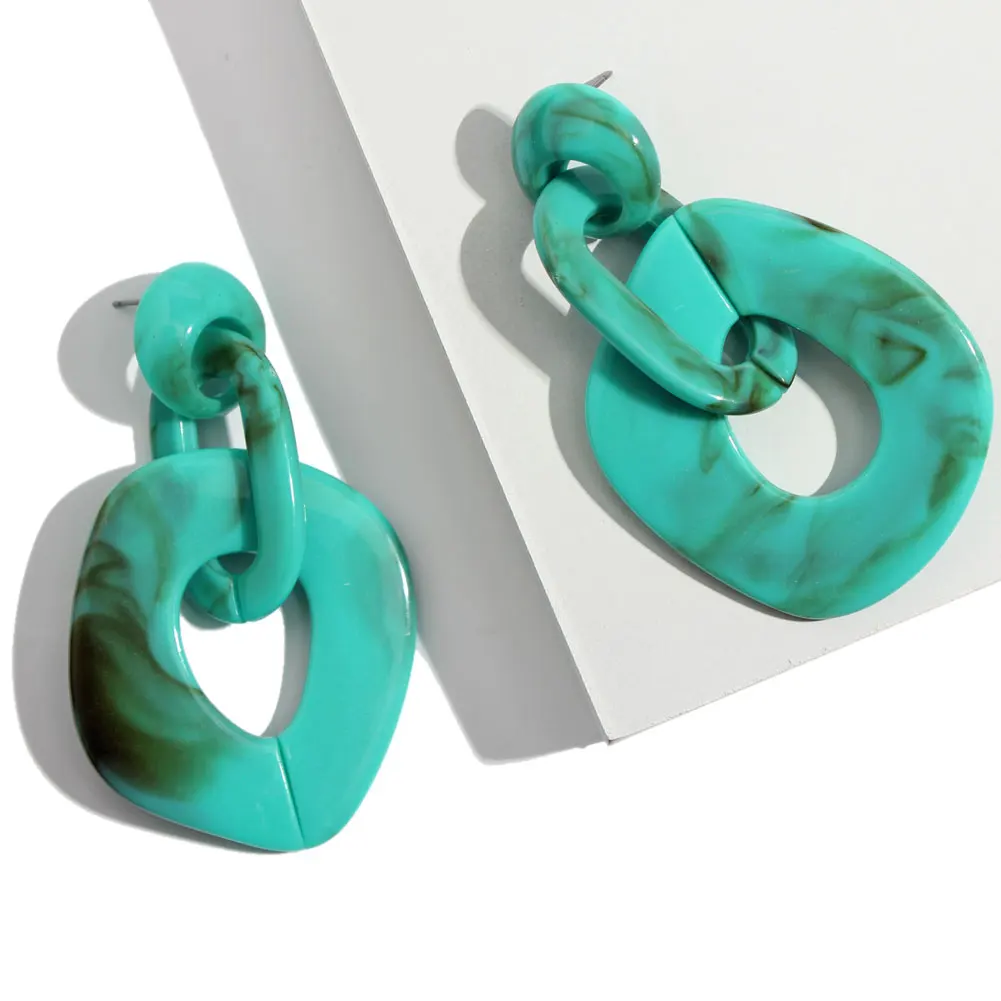 E0560AB JUST FEEL Acrylic Long Dangle Earrings For Women Korean Fashion Geometric Colorful Resin Chain Drop Earring Vintage Jewelry - Окраска металла: E0560AB