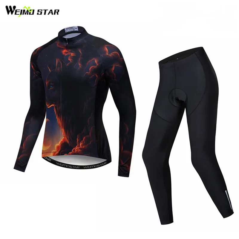 

Weimostar 3D Printing Wolf Cycling Clothing Team Sport Cycling Jersey Set Long Sleeve Autumn Bike Clothes Spring Bicycle Wear