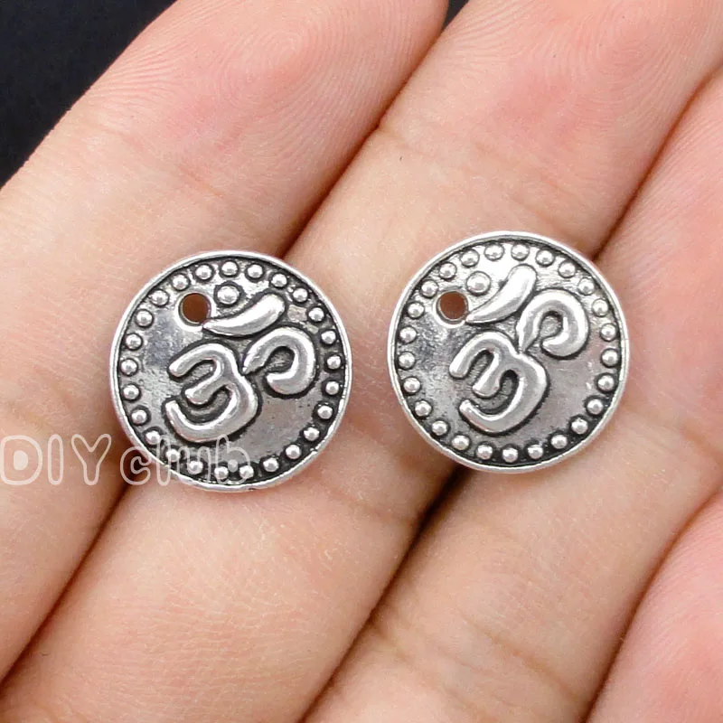 

50pcs- Antique Tibetan Silver 2 Sided OM Charms Pendants 15mm