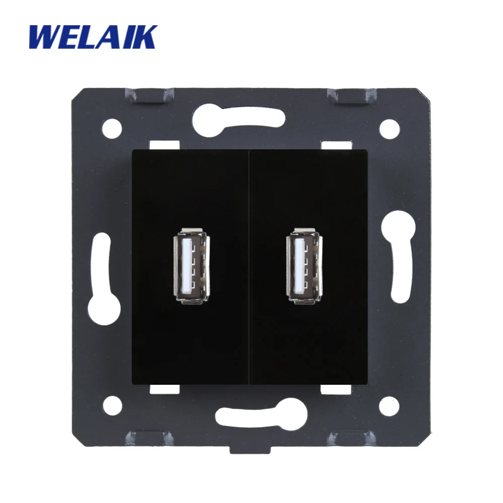 Welaik ЕС Стандартный USB гнездо Комплектующие для самостоятельной сборки белые стены 2USB разъем Запчасти без Стекло Панель USB зарядки источника питания A82USW