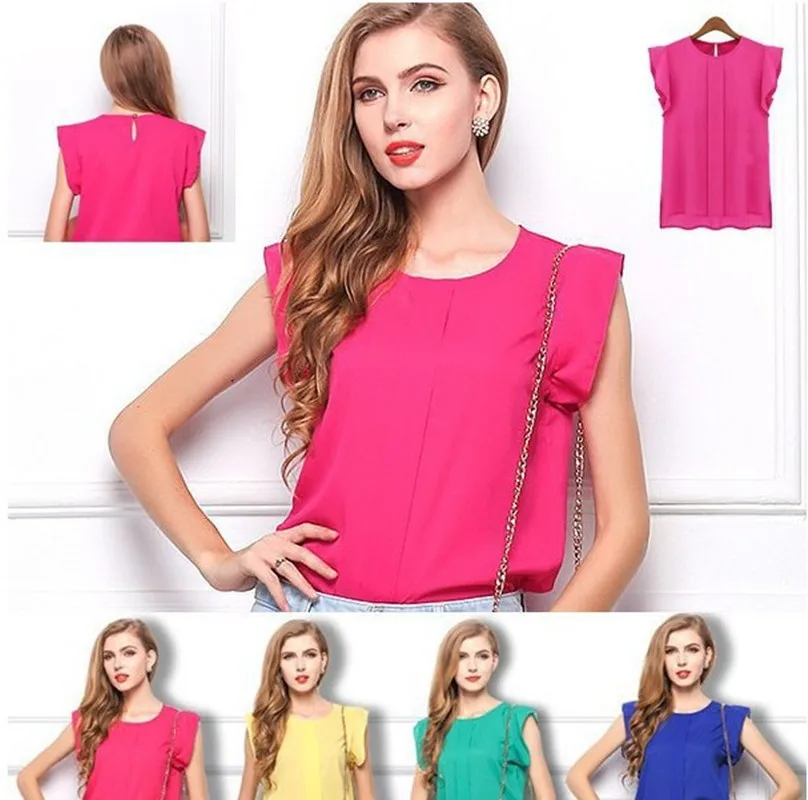 2018 новые модные шифоновые летние блузки с О образным вырезом воланами