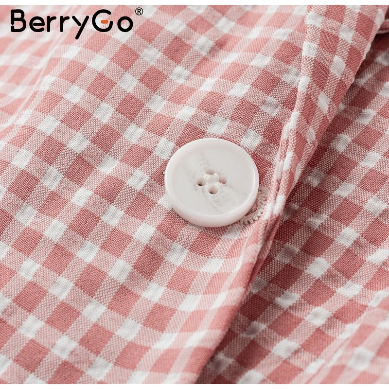 BerryGo Повседневный офисный женский розовый клетчатый блейзер с длинным рукавом и карманами, женские пальто на одной пуговице, модная верхняя одежда, шикарные топы, блейзер