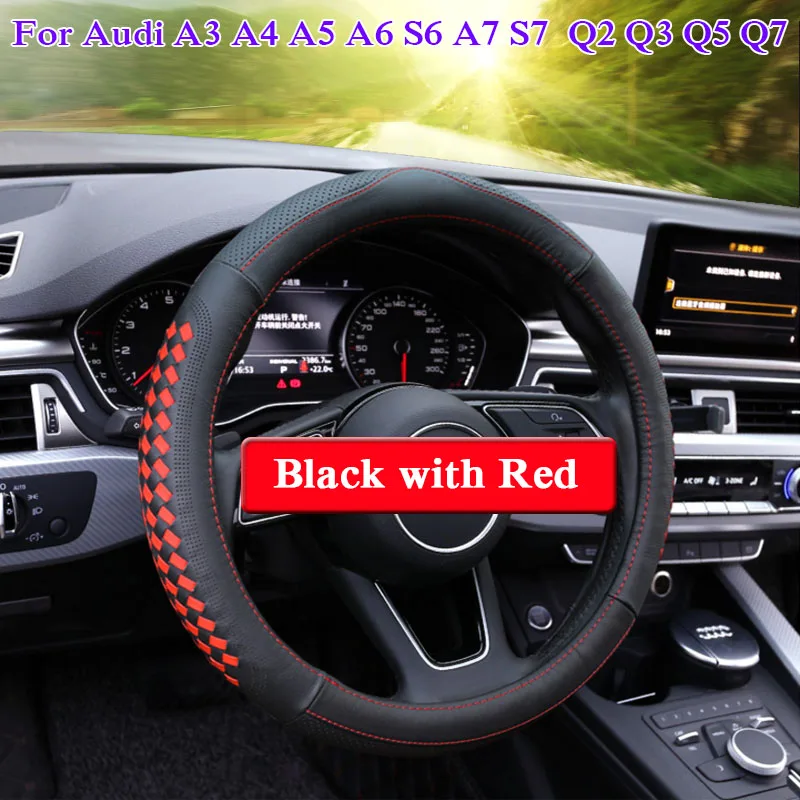 Автомобильный Стайлинг руля ступицы крышка для Audi A1 A3 A4 A5 A6 A7 S6 S7 Q2 Q3 Q5 Q7 Автомобильный руль крышка внутренняя отделка - Название цвета: Black Red For A3A4A5
