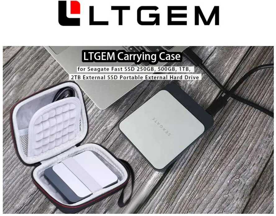 LTGEM Сумка для планшета EVA для Seagate Быстрый SSD 250 ГБ, 500 Гб, 1 ТБ, 2 ТБ внешний твердотельный накопитель Портативный внешний жесткий диск для путешествий защитный чехол