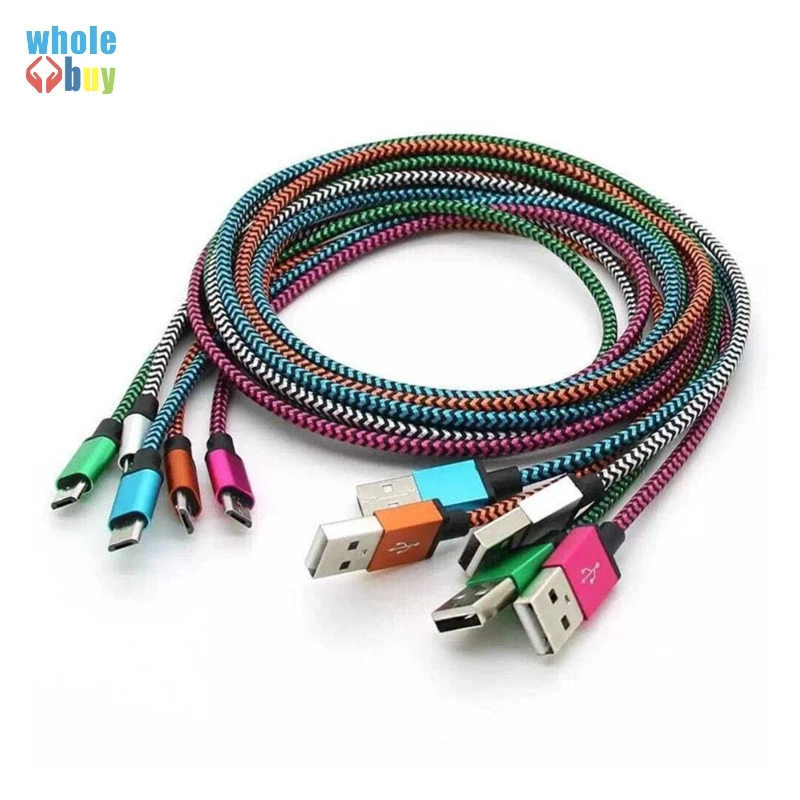 50 шт./лот 1м 3FT 2 м 6FT 3M 10FT алюминиевый Тип ткани C Micro 5pin 8pin USB кабель для передачи данных и Зарядное устройство кабель для Samsung; Huawei Iphone X