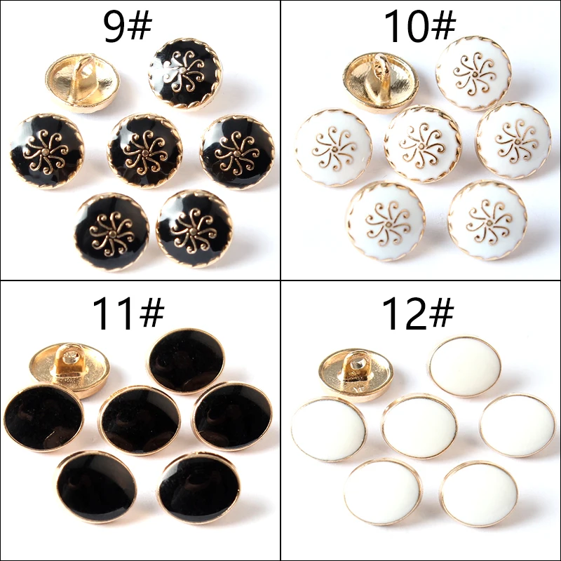20Pcs/lot 11-12.5mm high-grade round button black gold white metal button men and women shirt clothes decorative buttons C086