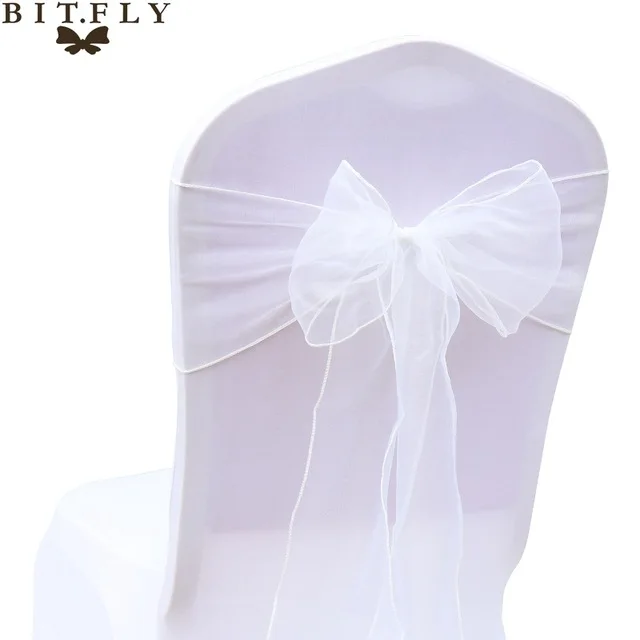 White BIT. FLY, 200 шт./лот, органза, прозрачная ткань, высокое качество, пояс для стула, бант для свадьбы, банкета, события, украшение стула, принадлежности - Цвет: White