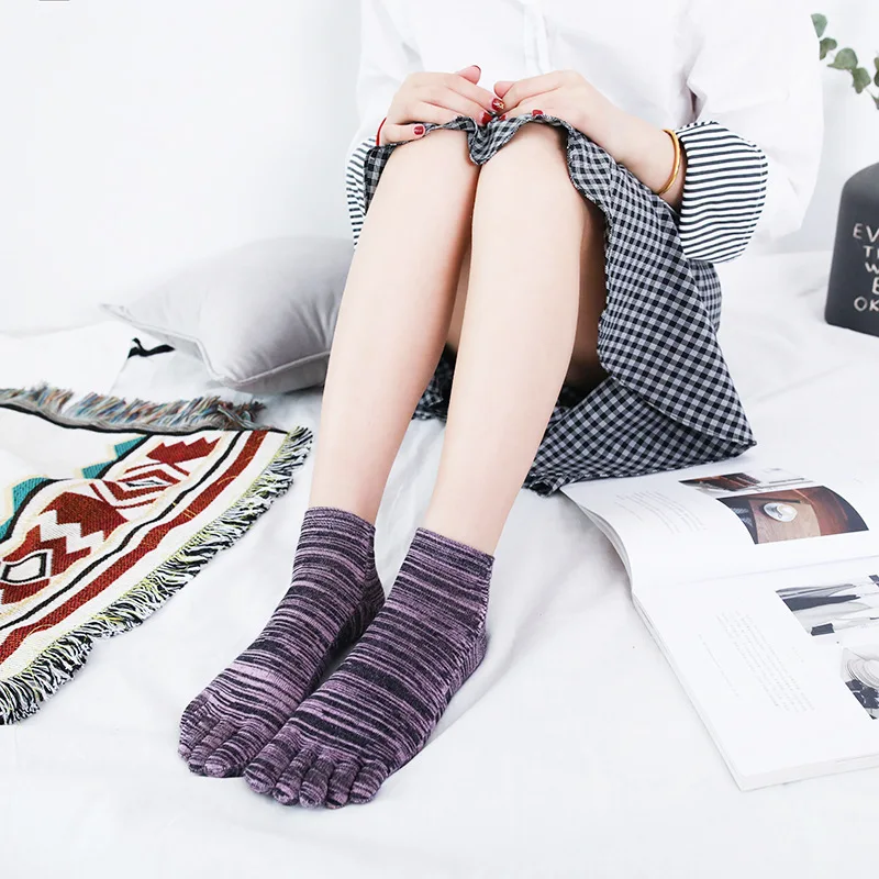 5 пар женских хлопок пять пальцев носки короткие без пятки в полоску для отдыха