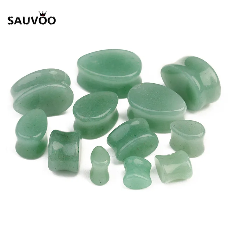 Sauvoo 2 шт./партия розовый, зеленый, черный прозрачный камень овальная в форме листка Ушная вилка 6 мм до 16 мм растянутый пирсинг ювелирные изделия для тела для мужчин и женщин