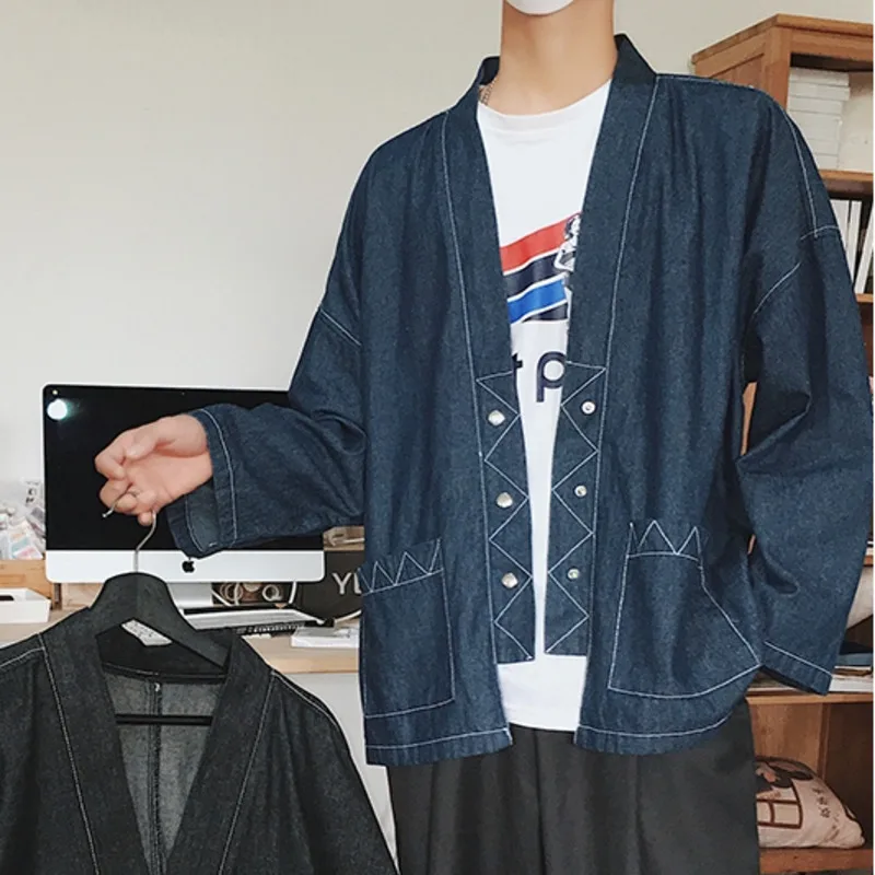 2018 новые весенние Для мужчин джинсовые куртки синий черный Мода ретро