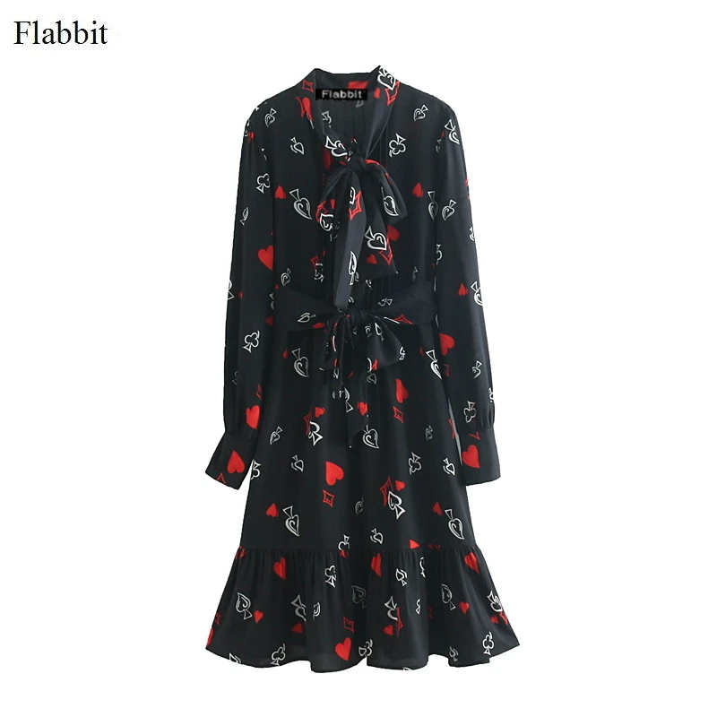 Flabbit женское винтажное платье с длинным рукавом и принтом сердечек