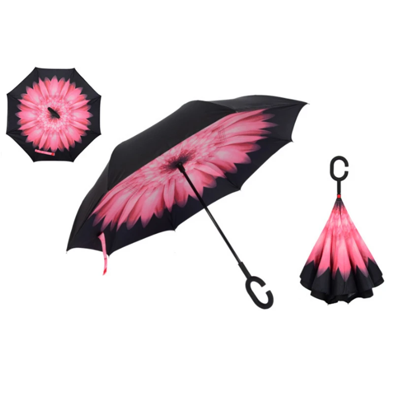 Pink Daisy Yiwumart складной обратный зонтик с ручкой двойной слой перевернутый ветрозащитный защита от солнца и дождя анти УФ invertido автомобильный Зонтик для женщин - Цвет: Pink Daisy