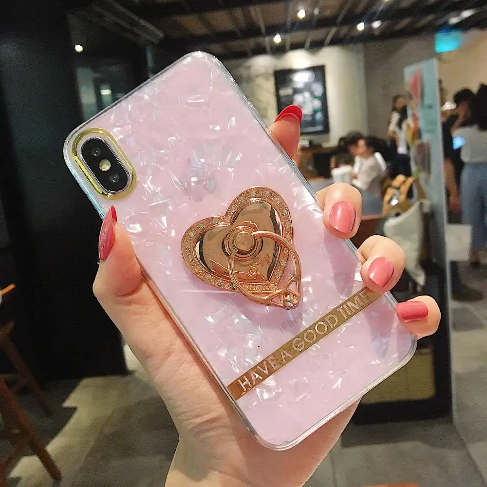 L-FADNUT Loely Finger Ring Holder Phone Case For iPhone X Xr Xs Max 7 8 6S 6 Plus Cute Glitter Bumper Shockproof Soft TPU Cover |
