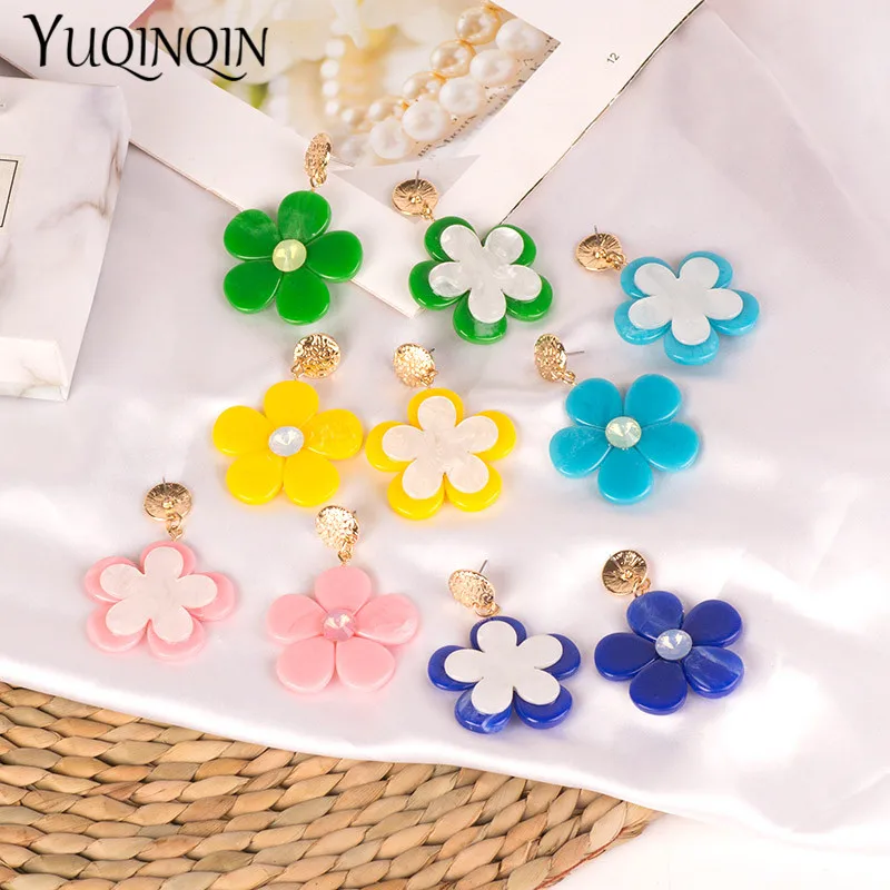 Винтажные Длинные акриловые серьги в форме цветка розовые для женщин 2019 большие