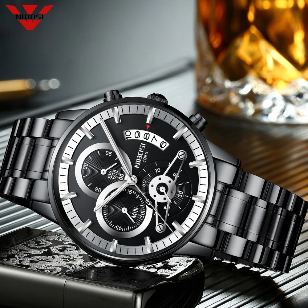 Креативные мужские часы от бренда NIBOSI Роскошные Кварцевые военные