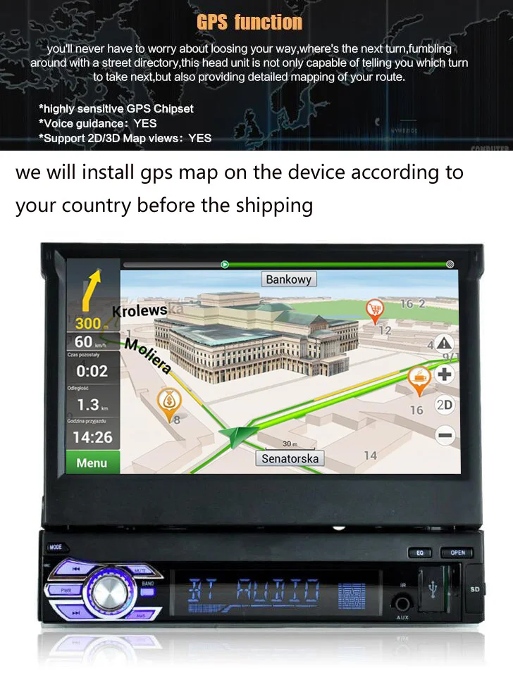 Автомобильный dvd-плеер с выдвижным 7 сенсорным экраном монитор 1 Din Bluetooth gps