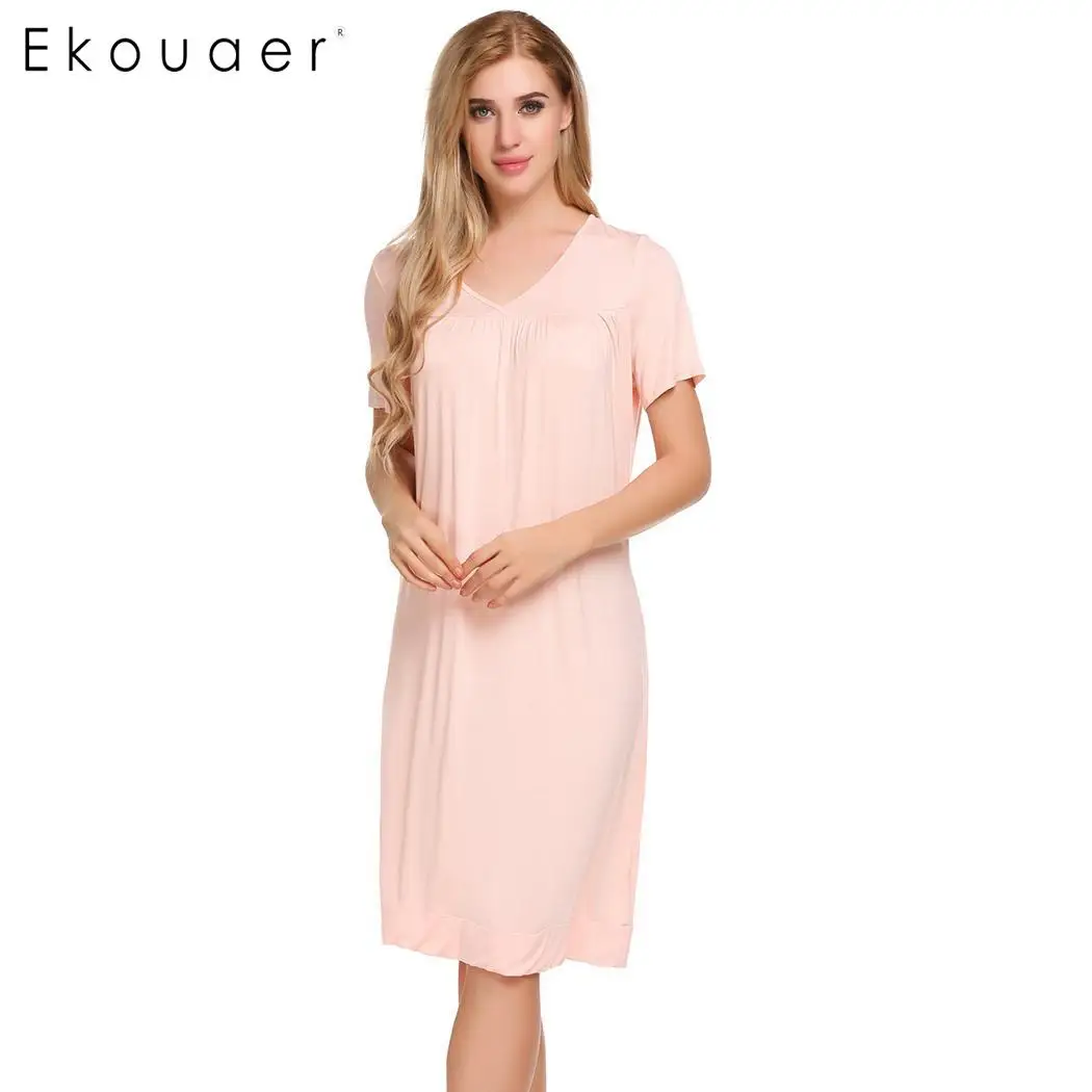 Ekouaer ночная рубашка с коротким рукавом повседневная одежда для сна женское