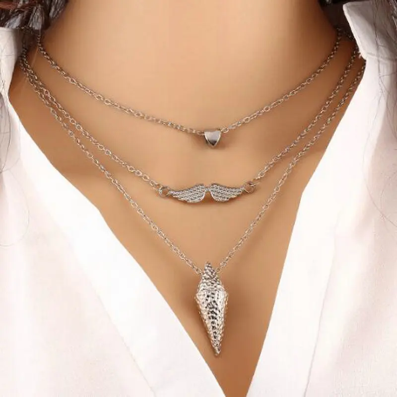 Tide Любовь Усы ожерелье Темперамент Многослойные металла высокого класса моды