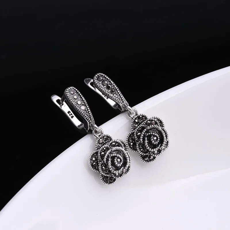 Серьги подвески женские в вечерние цветка розы серебристого цвета|earrings for|drop