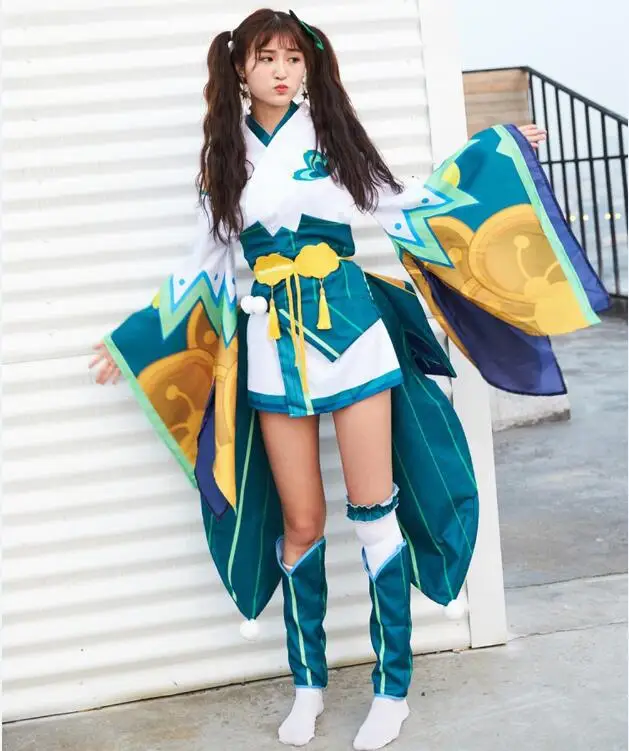 VEVEFHUANG женский японский мультфильм Аниме Onmyoji Косплей Костюм Персиковый Цветок Banshee Vantage кимоно нарядное платье униформа - Цвет: green