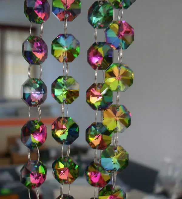 

100Meters/Lot Crystal rainbow color beads garland strand 14mm octagon bead chain for Wedding & Christmas party event Decoration