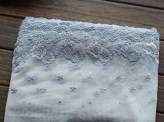 2 ярдов кружевной отделкой фиолетовые цветы Вышитые Тюль Кружева 7 дюймов широкий