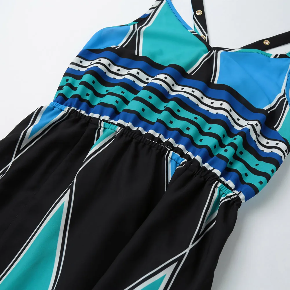 2019 Украина для женщин на бретельках платье Colorblock (цветовой блок) с геометрическим