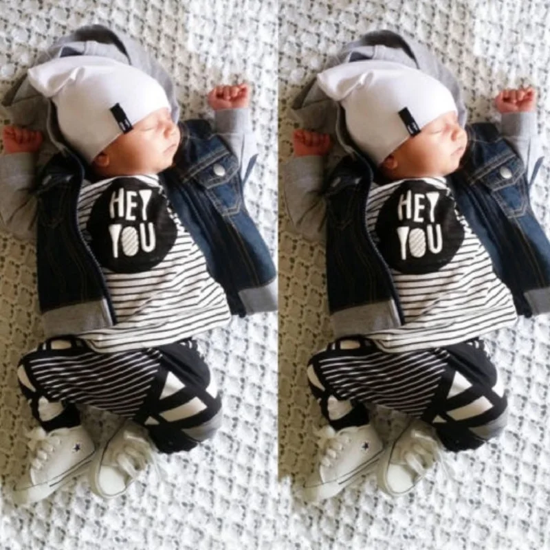 2018 весенняя одежда для маленьких мальчиков костюмы футболка в полоску Hey You брюки