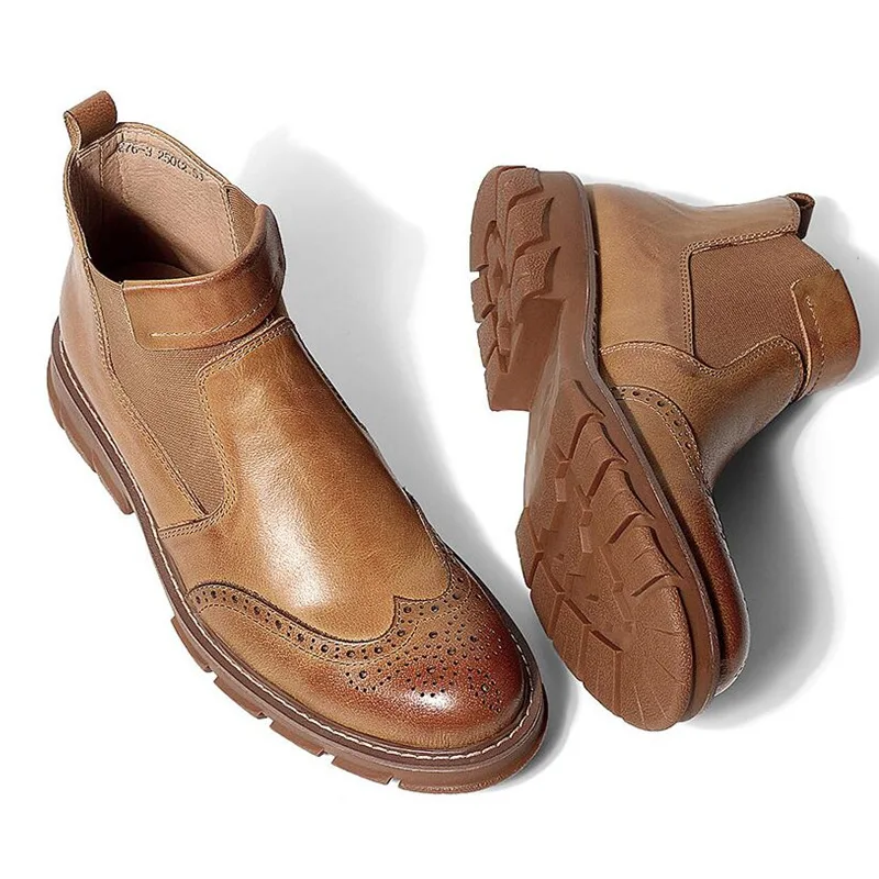 Мужские Ботильоны без шнуровки из натуральной кожи на толстом каблуке | Обувь