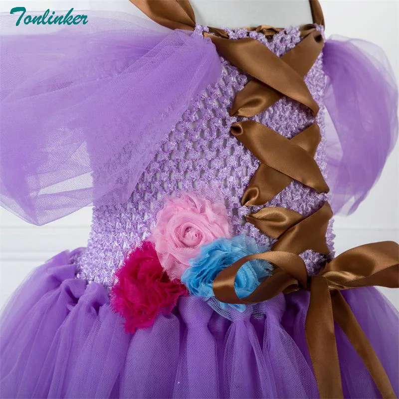 

Rapunzel Sweet Bow Tutu Tulle Dress Flower Girls Birthday Party Dress Children Kids Cosplay Halloween Costume 2-10Y 2018 New