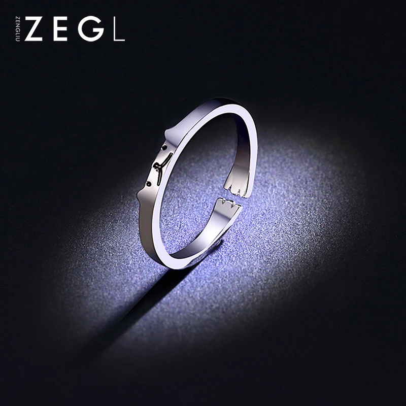 ZEGL изысканное кольцо открытое серебряное Ювелирное Женское с котом фаланкс |