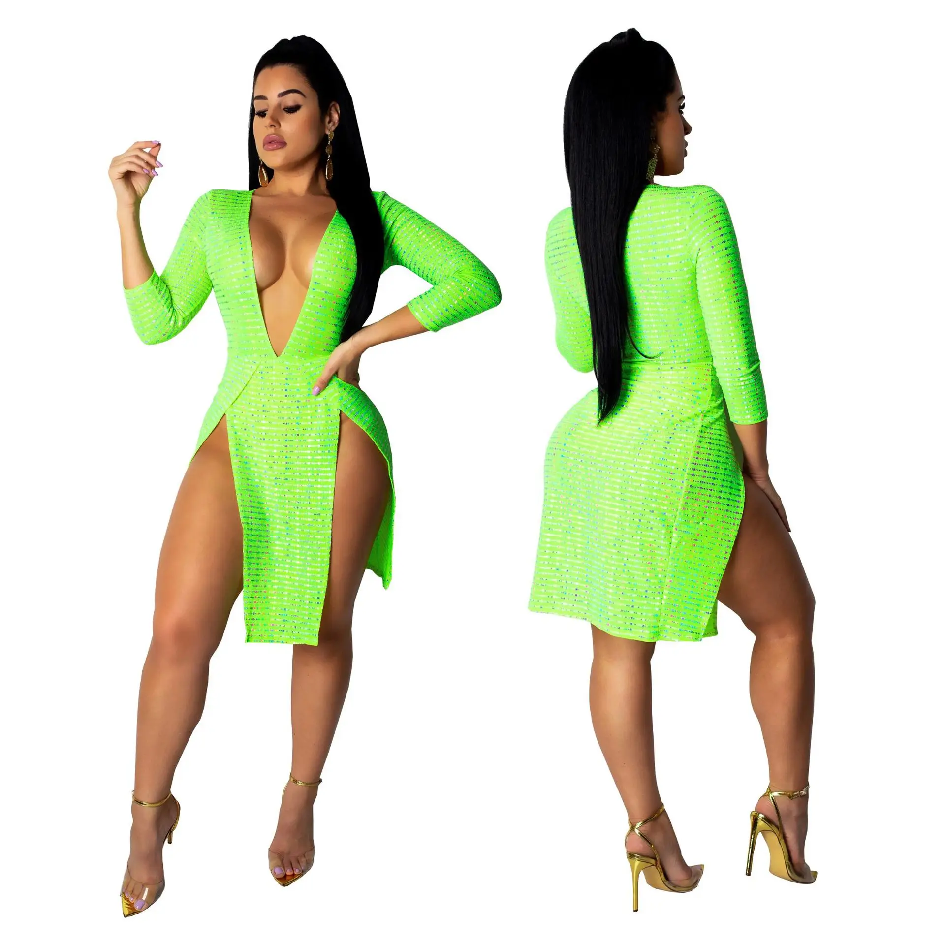 2019 Новое Женское летнее горячее сверление со стразами глубокий v-образный вырез