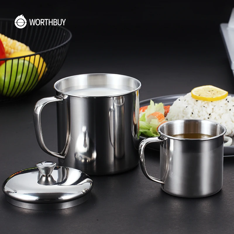 WORTHBUY 304 кофейная кружка из нержавеющей стали с ручкой с крышкой, кухонная посуда для напитков, кружка для молока, чая, кофейная чашка для офиса, чашка для чая и воды