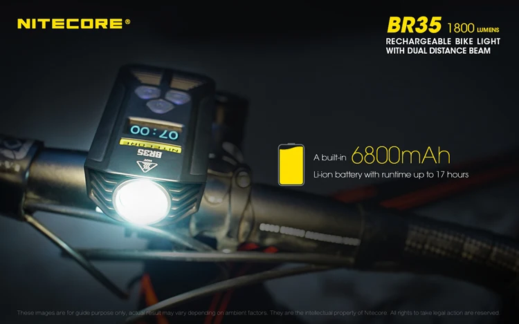 NITECORE BR35 велосипедный светильник с двойным пучком OLED перезаряжаемый велосипедный светильник 2* CREE XM-L2 U2 1800лм со встроенным аккумулятором 6800 мАч