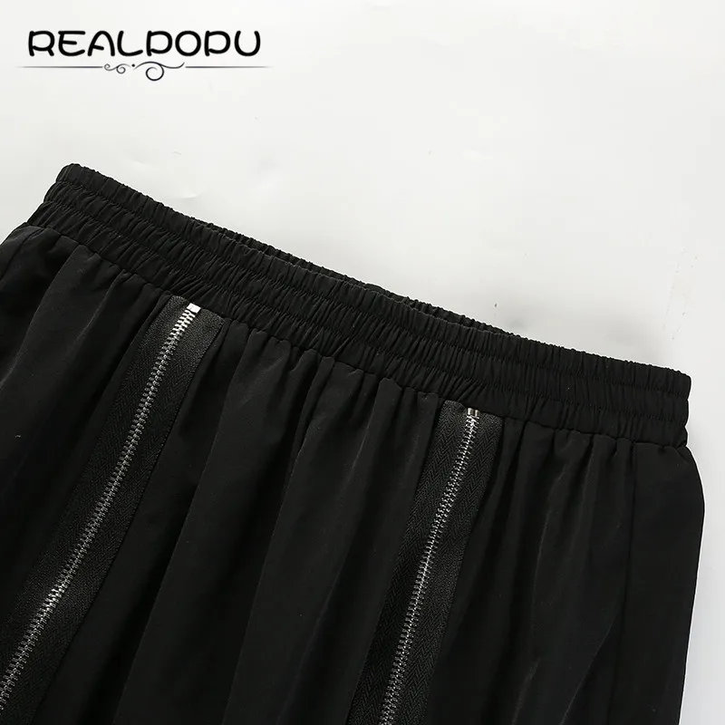 Realpopu, длинные брюки, черные, на молнии, спереди, эластичные, модные брюки, тканые, модные, узкие брюки, для женщин, высокая талия, уличная одежда