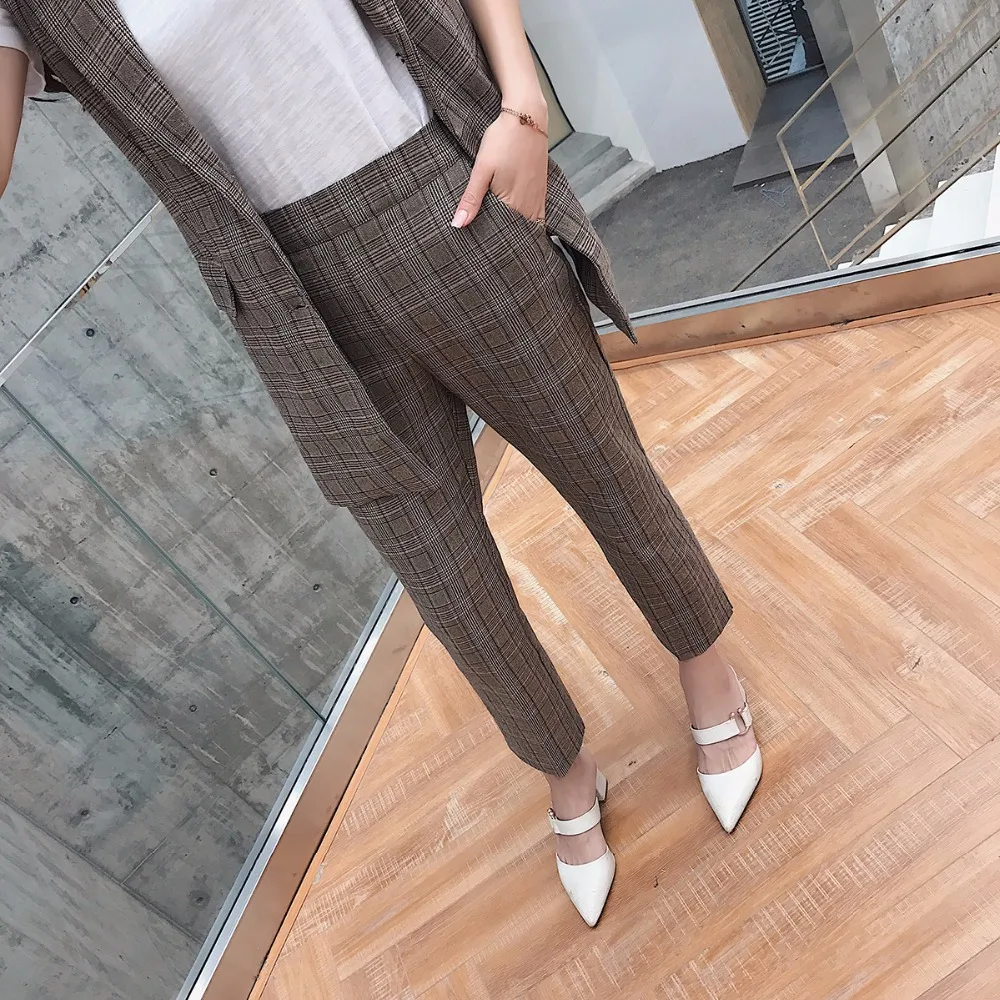 Весна 2018 Новое поступление модные женские комплекты из двух предметов полосатый